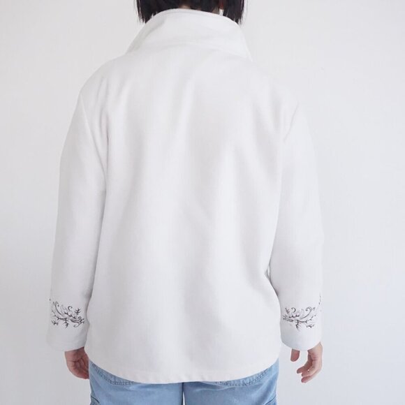 Vintage Jasper Canada White Travel Fall Leaves Zip Up Fleece Sweater M - Picture 3 of 11